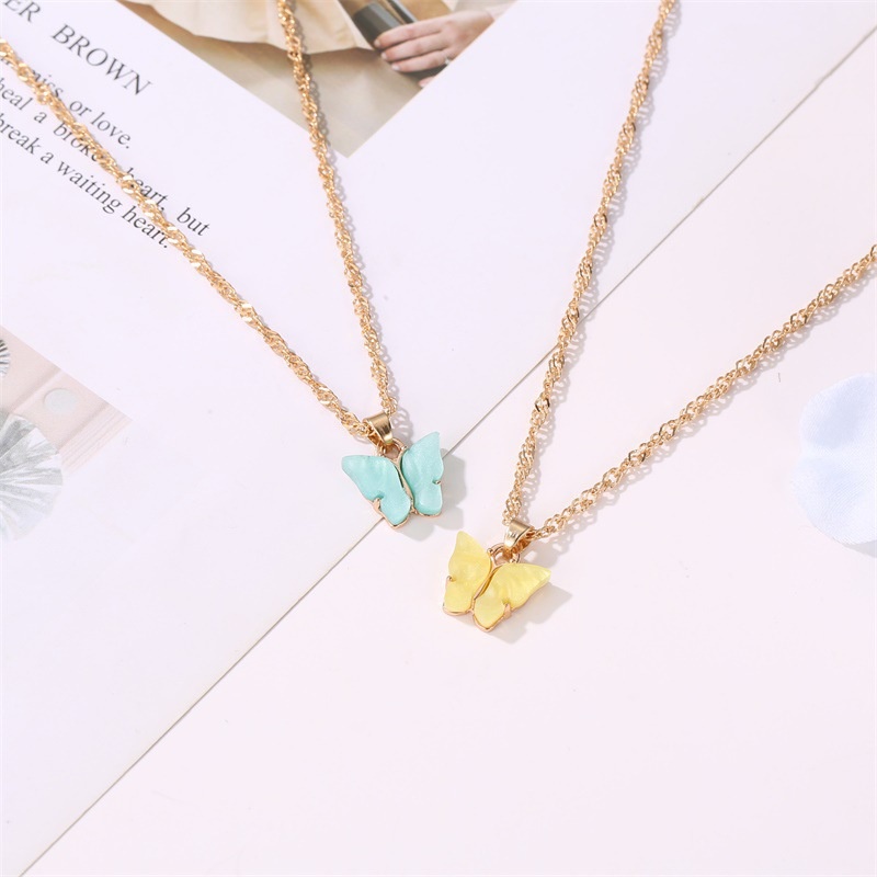 ★ODS★ FA91 Kalung wanita korea Kupu-kupu Manis Warna Akrilik Kalung Fashion rantai aesthetic