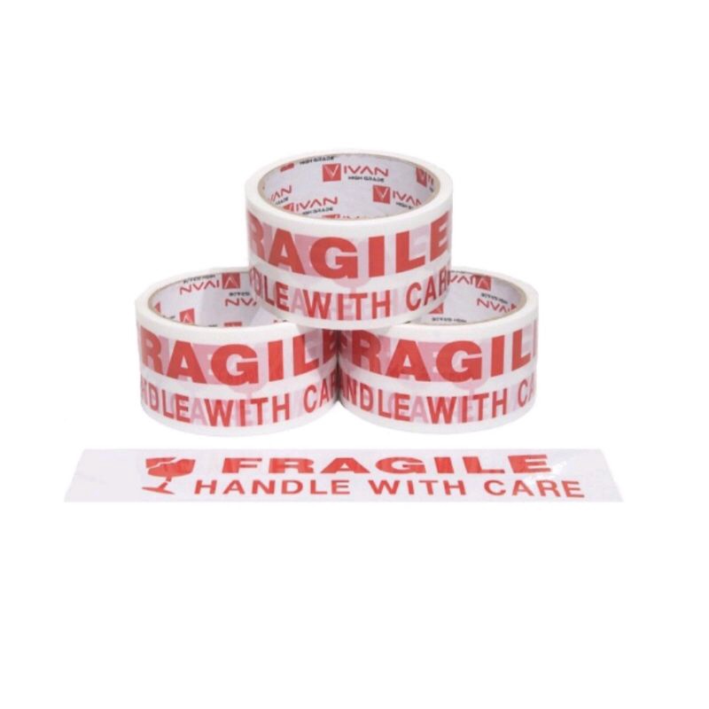 

Lakban Fragile warna putih Mix merah size 50 yard