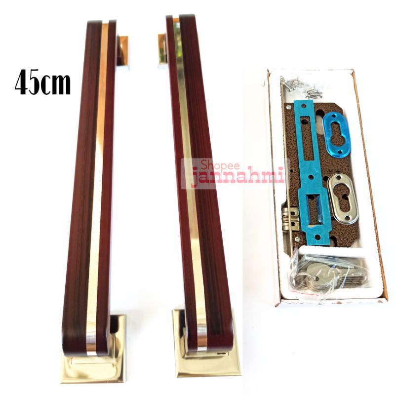 paket 2 buah gagang pintu stenlis gawang + 1set bodyp pelor kunci