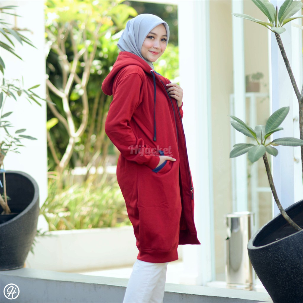 HIJACKET BASIC MERAH X NAVY - JAKET WANITA MUSLIMAH - JAKET PARKA WANITA MUSLIMAH-3