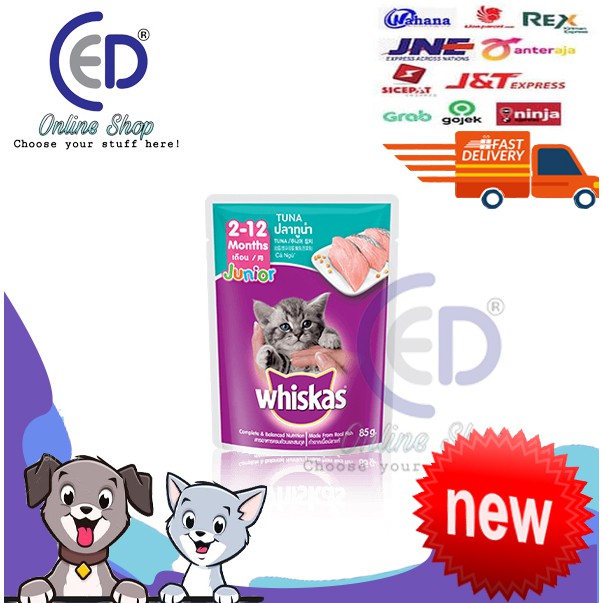 MAKANAN KUCING WHISKAS POUCH JUNIOR TUNA 85GR  (WAJIB DENGAN PEMBELIAN BUBBLE WRAPS)