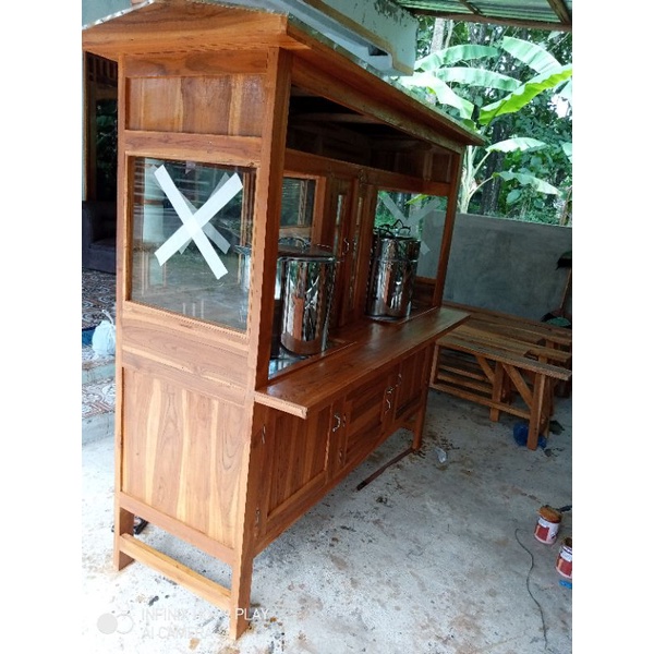 gerobak bakso mie ayam kayu jati full kaca dan dua dandang free ongkir