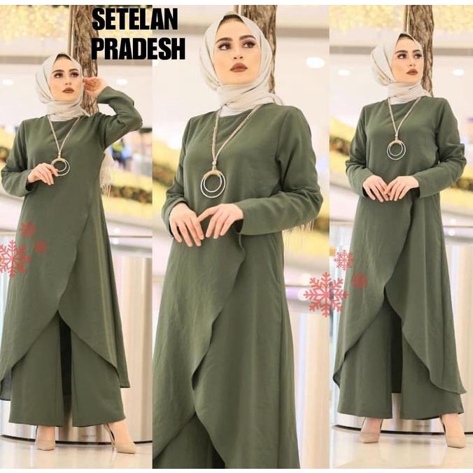 STELAN PRADESH HIJAU ARMY [Hijab 0100] SDK Baju Gamis Wanita Terbaru
