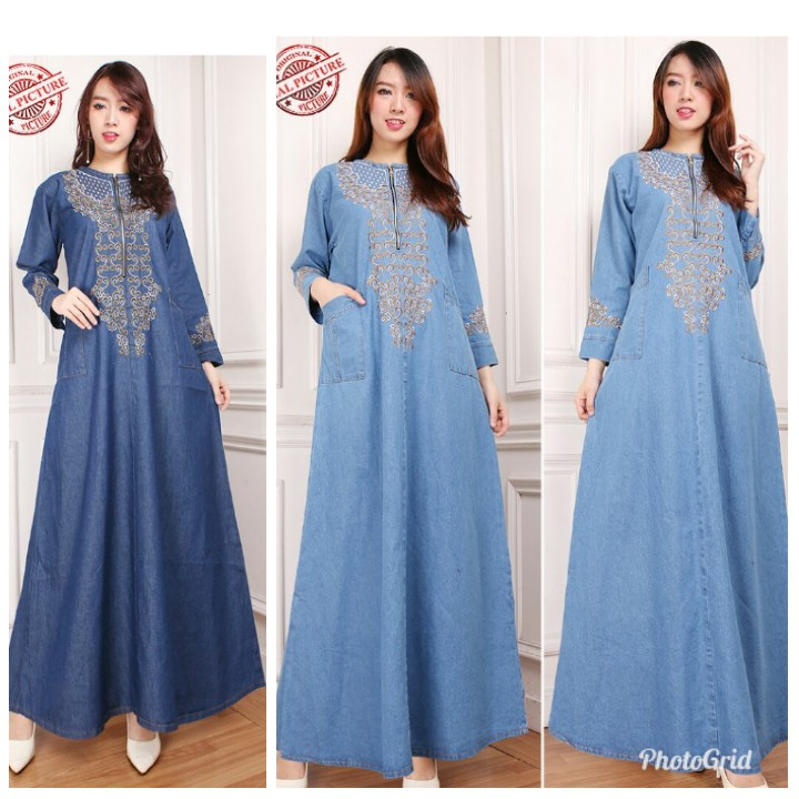 SB Collection Dress Maxi Naura Gamis Jeans Longdress Wanita