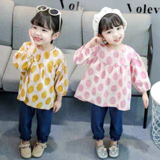 setelan blouse polkadot celana  jeans panjang  anak  