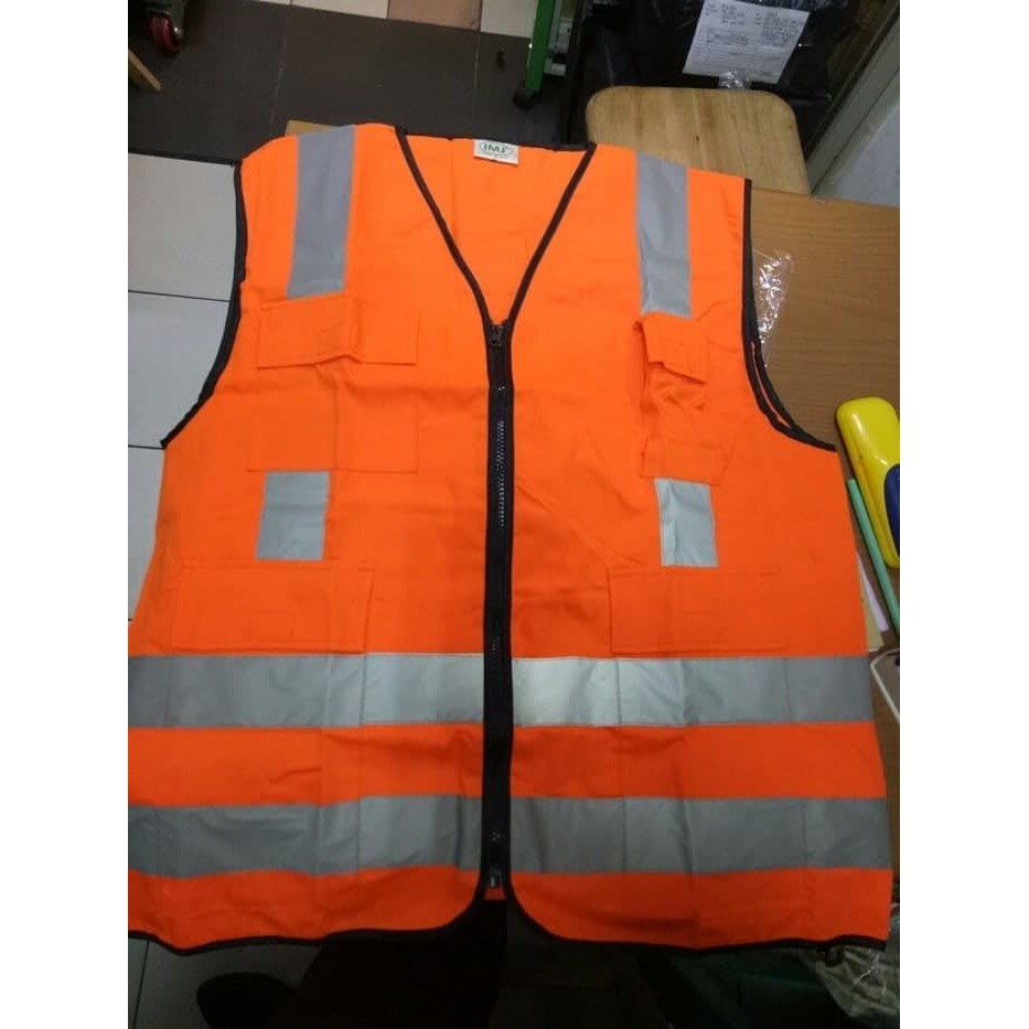 BISA COD | Rompi Safety Vest Bahan American Drill 4 Kantong IMJ Scotlite Silver 3M Original