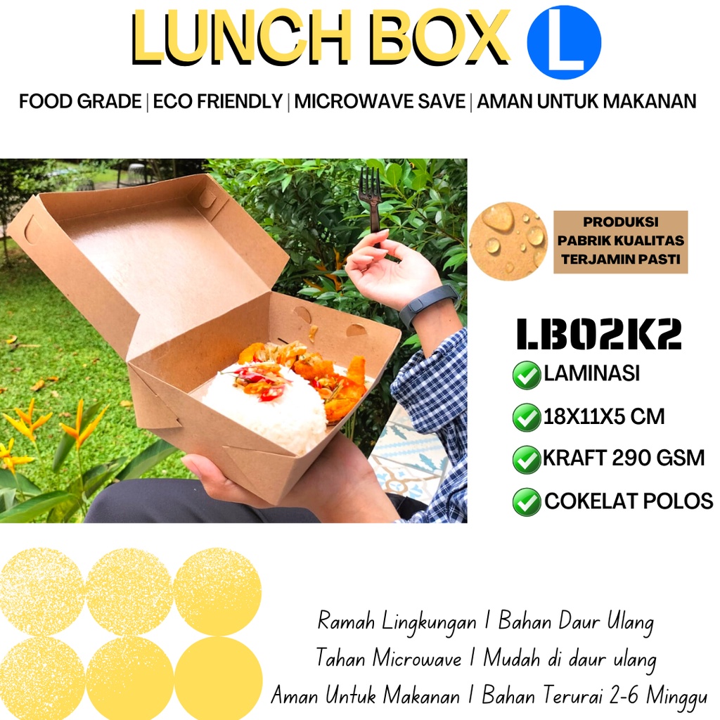 Paper Lunch Box Large Bahan 290 Gsm (LB2K2-Laminasi)