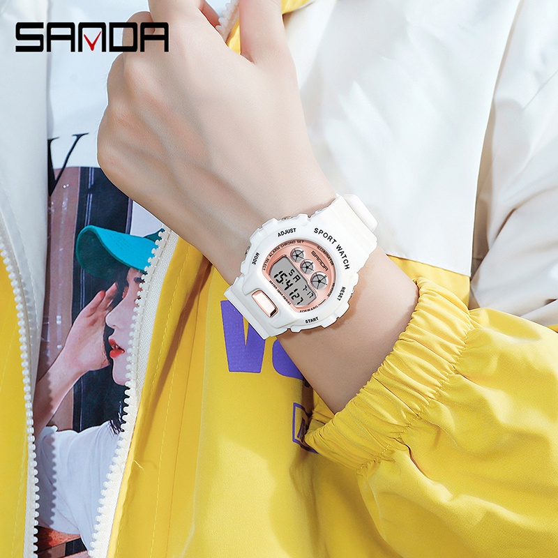 SANDA 2018 Jam Tangan Wanita Pria Digital Sport EL Backlight Tali Rubber Anti air WATCHKITE WKOS