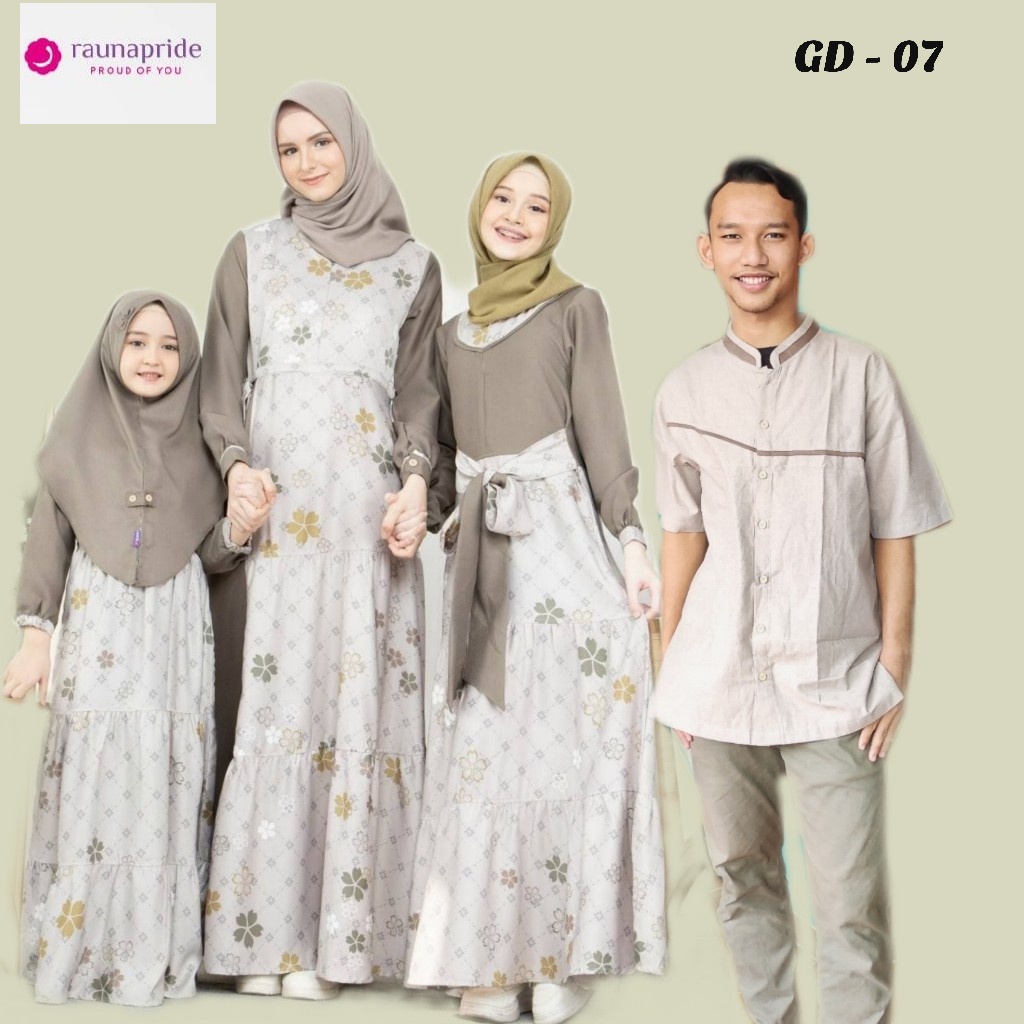 Gamis Couple Rauna Ibu, Anak, Remaja,Koko Dewasa / GD 07, RGR 05, RGA 02,KK 07 / Silver Grey / Fashion Muslim