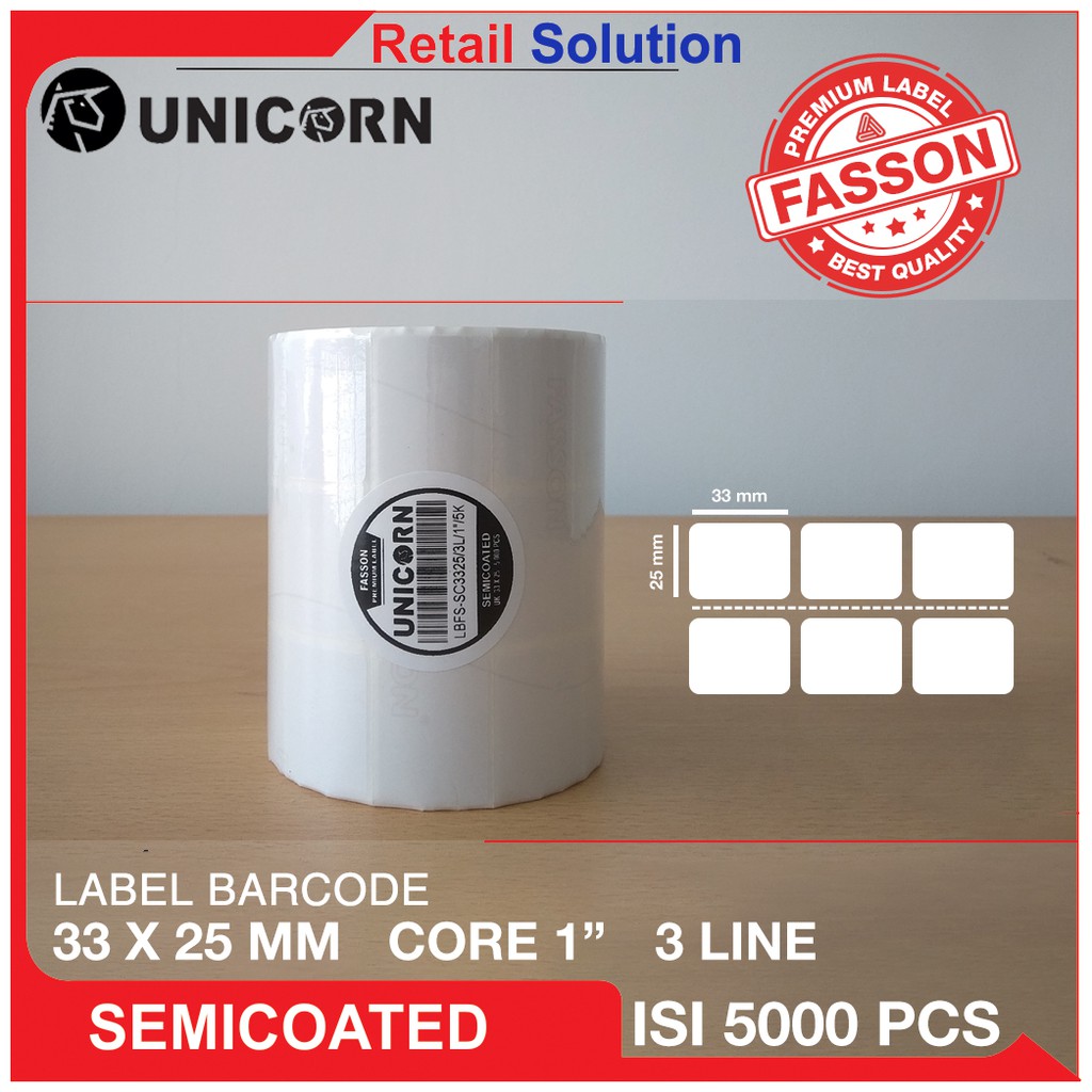 Stiker Label Barcode Semicoat 33x25mm / 33x25 mm / 33 x 25 mm 3 Kolom