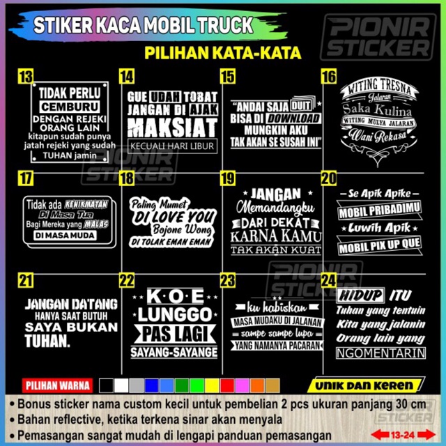 Stiker Kaca Mobil Truck Catting Sticker Reflective Kata Kata Kaca Mobil Truck Canter