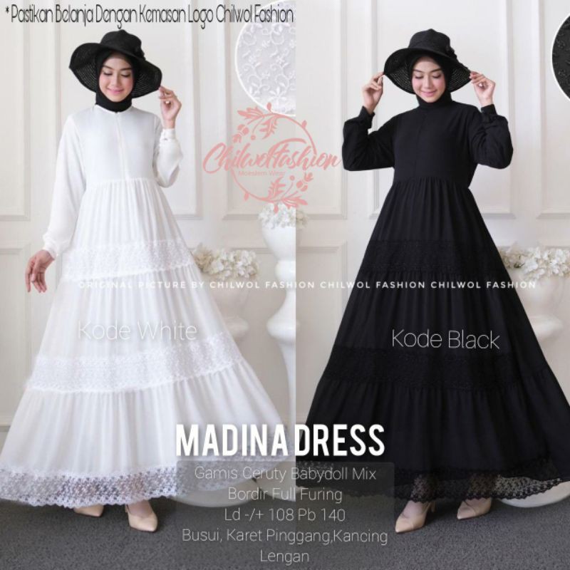 [size standar dan jumbo] madina dress LD 108 dan LD 120 - dress ceruty ori polos - gamis hari raya