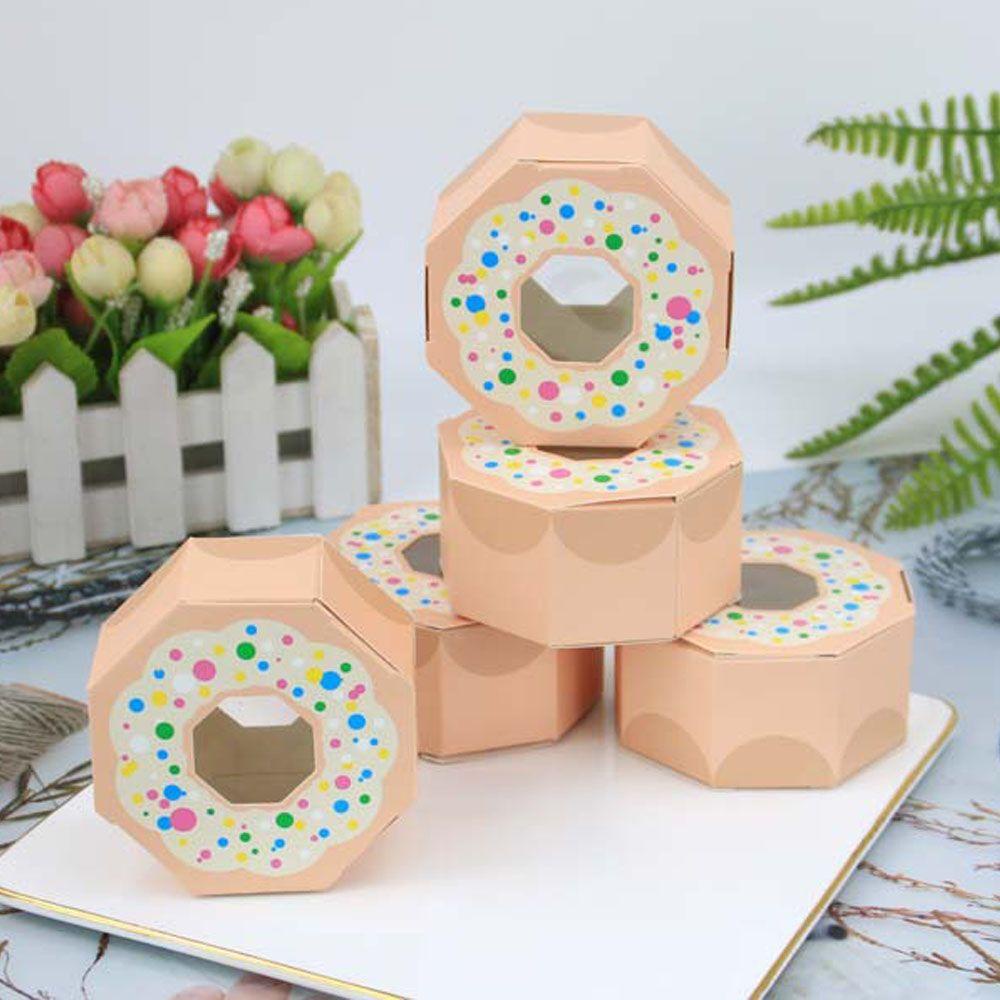 Solighter 10 Pcs Donat Candy Box Dekorasi Pesta Ulang Tahun Kertas Kraft Perlengkapan Pernikahan Kemasan Coklat Case