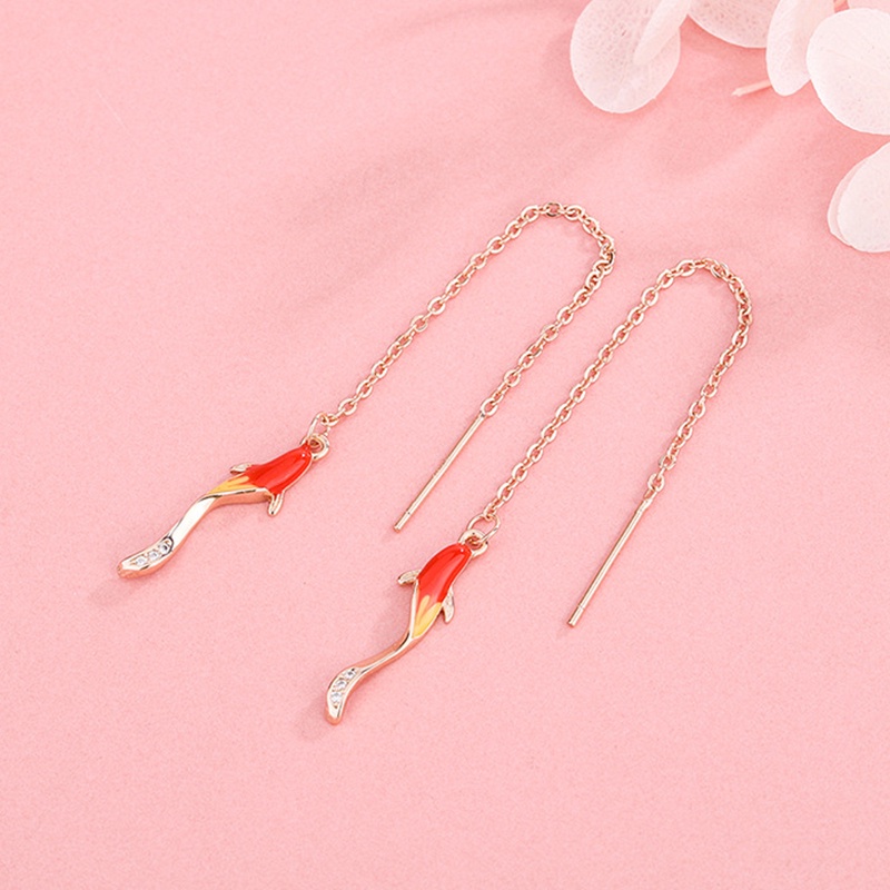 Kalung Rantai Emas 18k Desain Ikan Koi Fortune Aksen Berlian Untuk Wanita