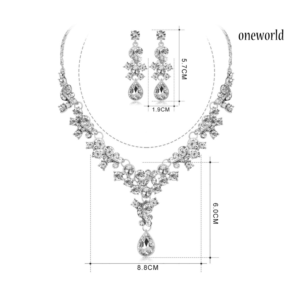 OW@ Women Prom Wedding Bridal Faux Crystal Rhinestone Necklace Earrings Jewelry Set