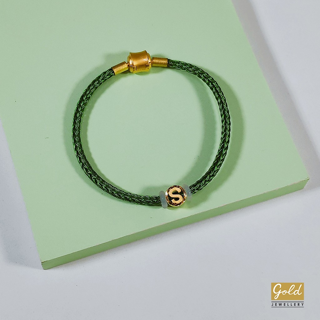 Gelang tali emas kuning 700 16k charm inisial alphabet huruf S blt