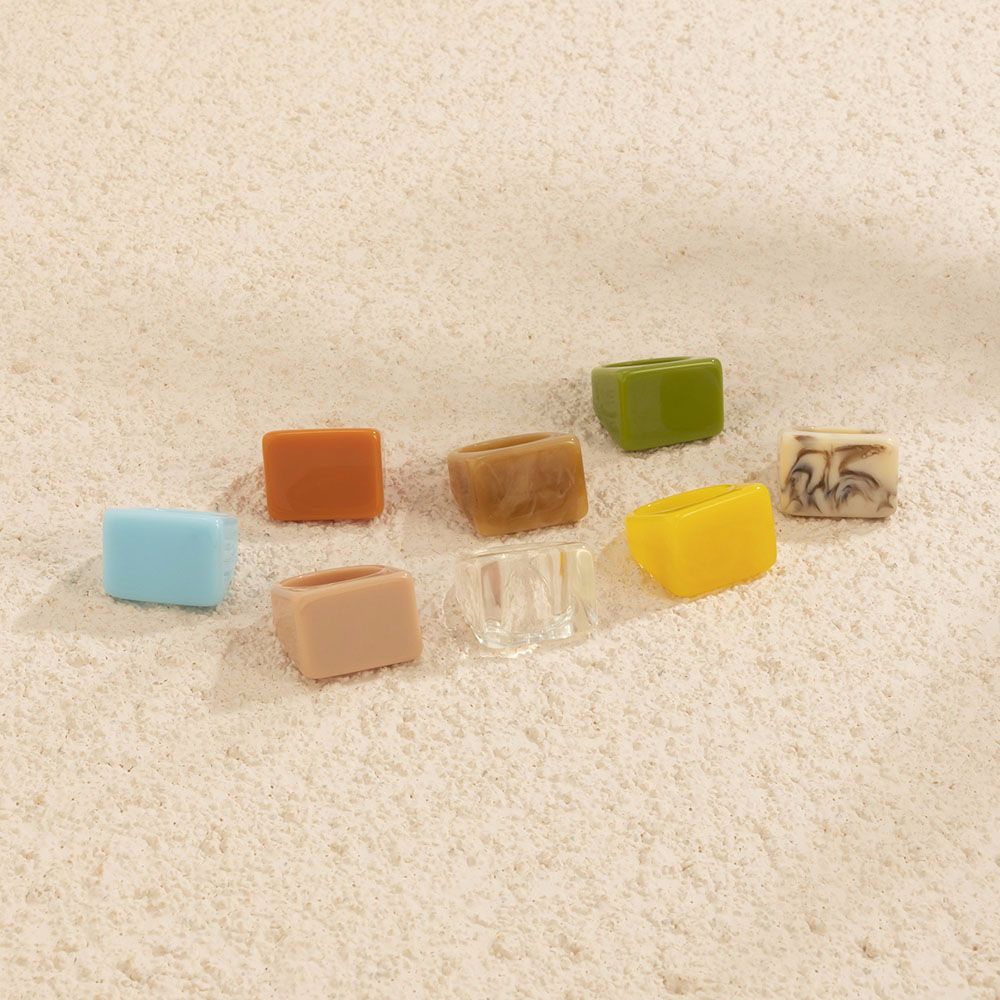 MXBEAUTY Women Girls Finger Rings Korean Thumb Rings Resin Rings Rectangle Square Punk Solid Color Chunky 2021 New Style Marbling Fashion Jewelry/Multicolor