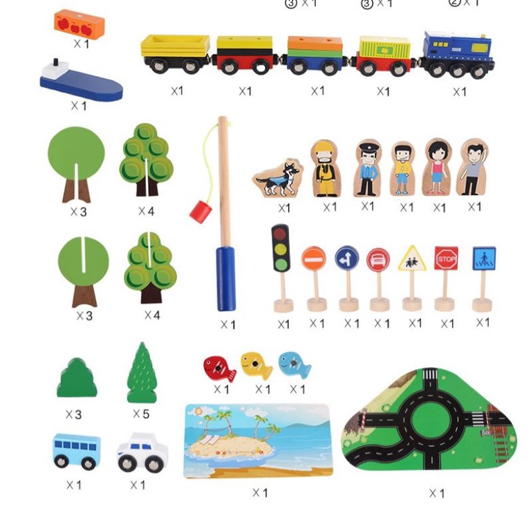 108 pcs wooden train set / mainan rel kereta api