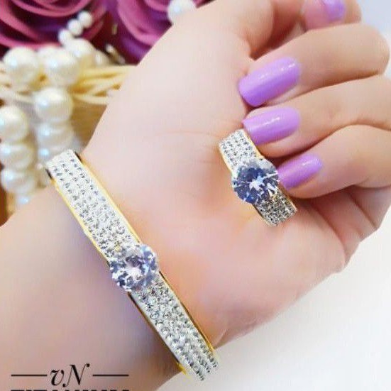 Titanium set perhiasan gelang dan cincin 8061f