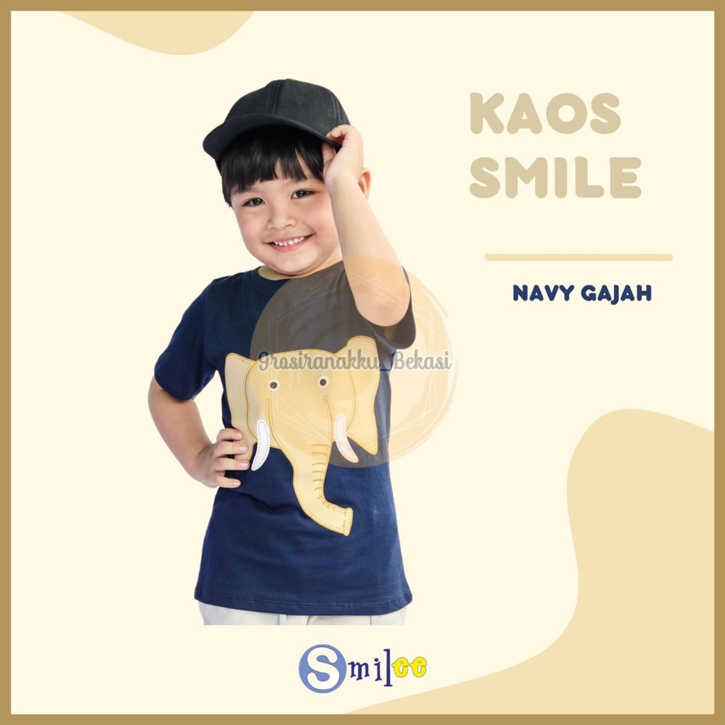 Kaos Anak Cowok Smilee Murah Navy Gajah Size 1-5Tahun