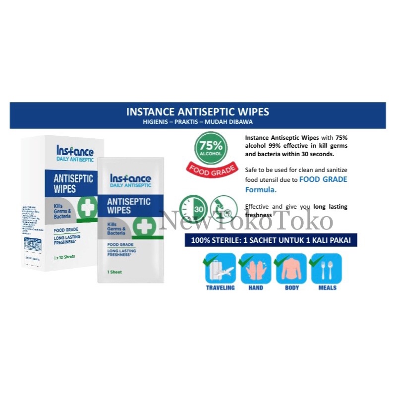 Instance Antiseptic Wipes FOOD GRADE 75% Alcohol 10 Sachet