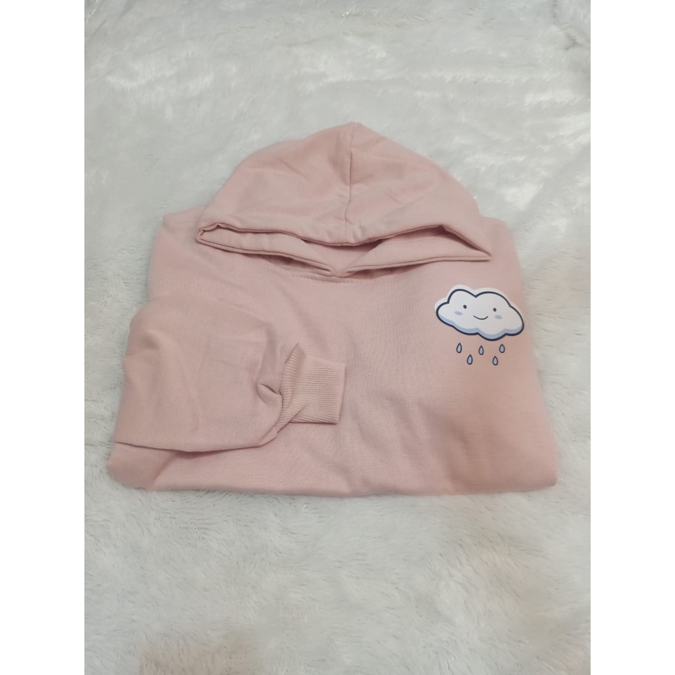 Sweater Hoodie Wanita Kekinian Korea Cloud Rain Sweter bahan fleece tebal-soft pink