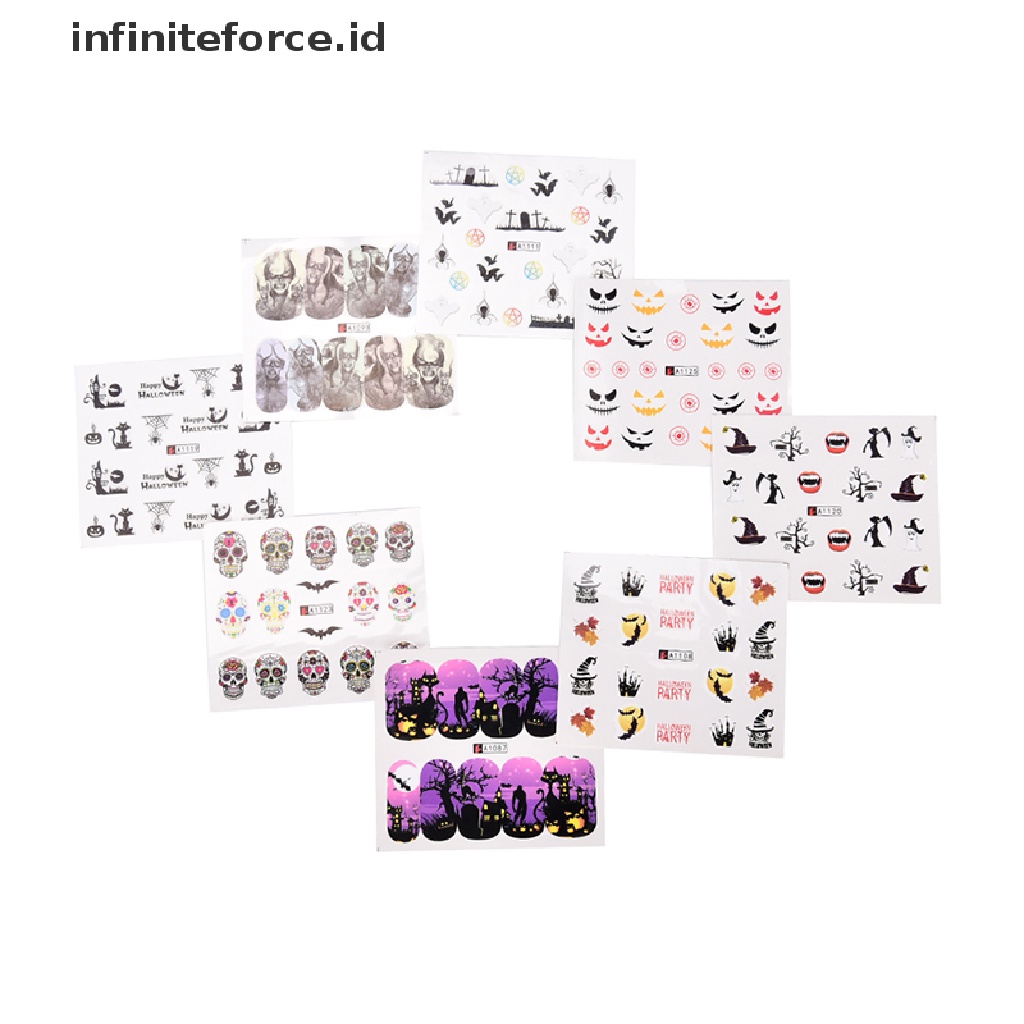 48x Stiker Kuku Desain Tengkorak Halloween Untuk Dekorasi Manicure