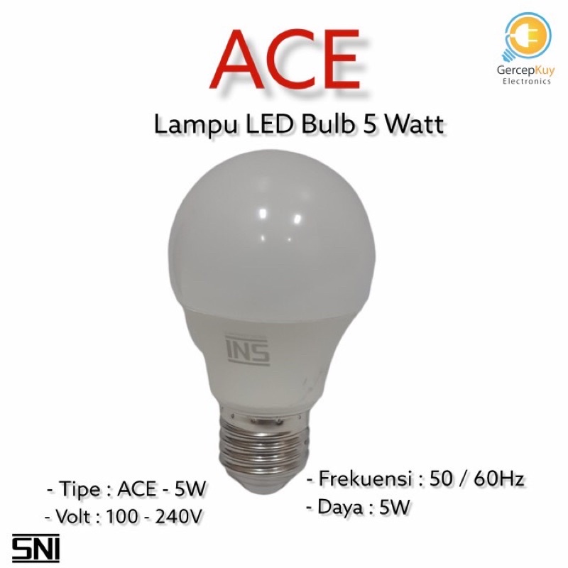 Lampu LED Bulb ACE Putih 5W / 5Watt Putih Garansi E27