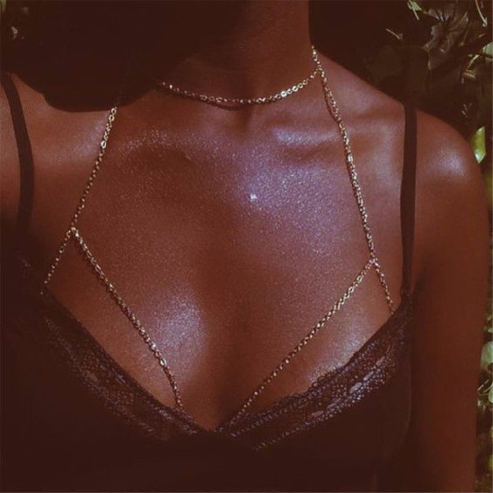 Kalung Rantai Tubuhbody Chain Sexy Aksen Payet Untuk Wanitabikinipantai