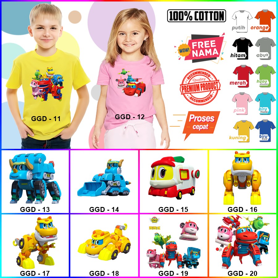 Baju Kaos ANAK DAN DEWASA GO GO DINO COUPLE (FREE NAMA)