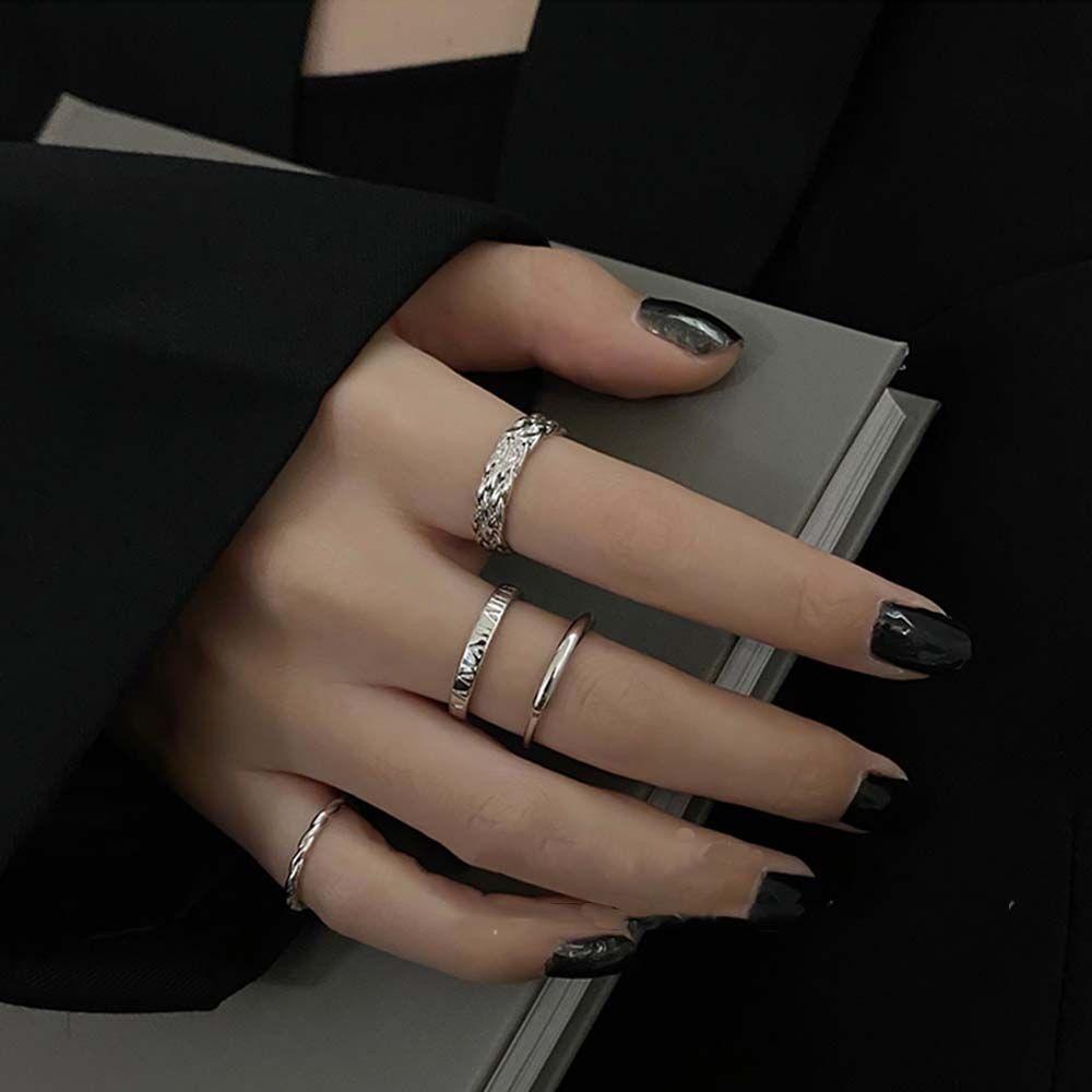 4pcs / set Cincin Model Terbuka Gaya Punk Untuk Wanita