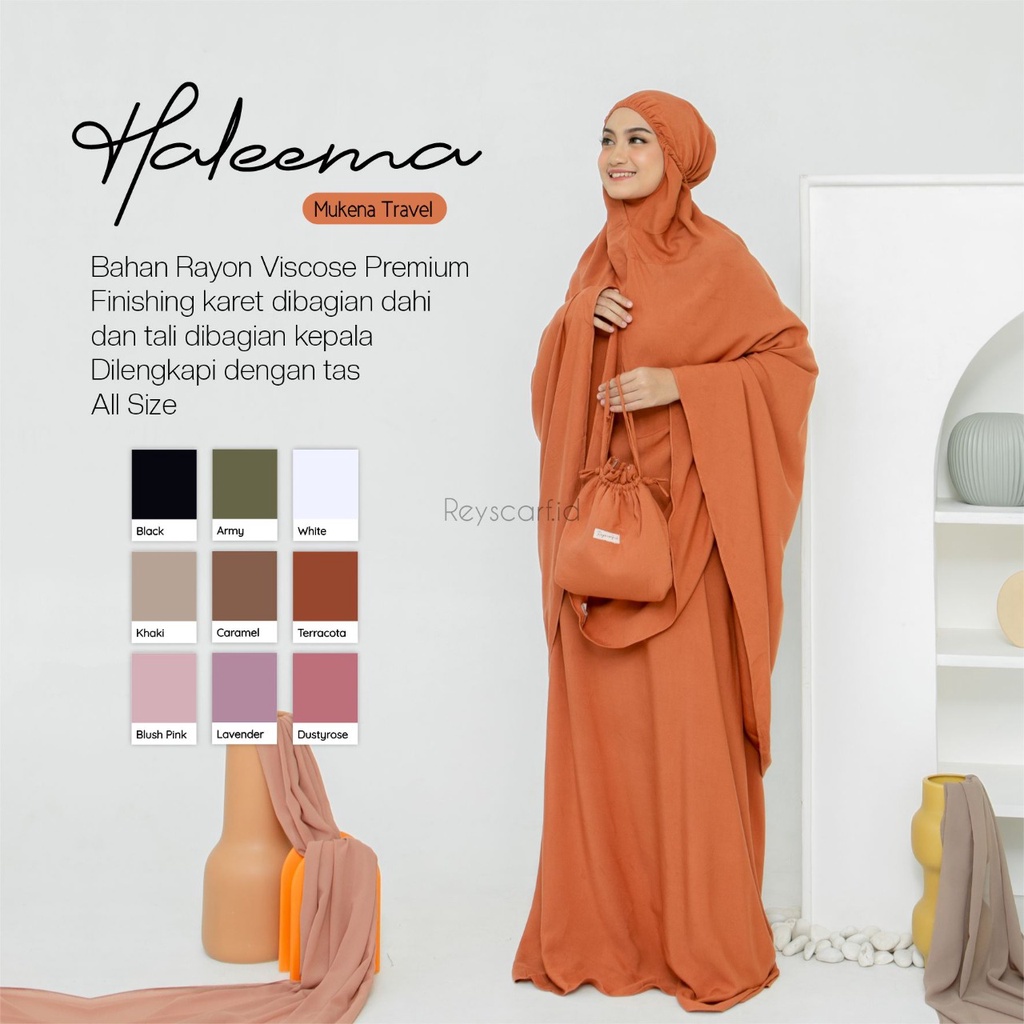 Mukena Dewasa Polos Haleema By Reyscarf.id - Bahan Rayon Twill Premium - Mukena Travel Dewasa Jumbo Adem Halus Nyaman Dipakai - Bisa Cod