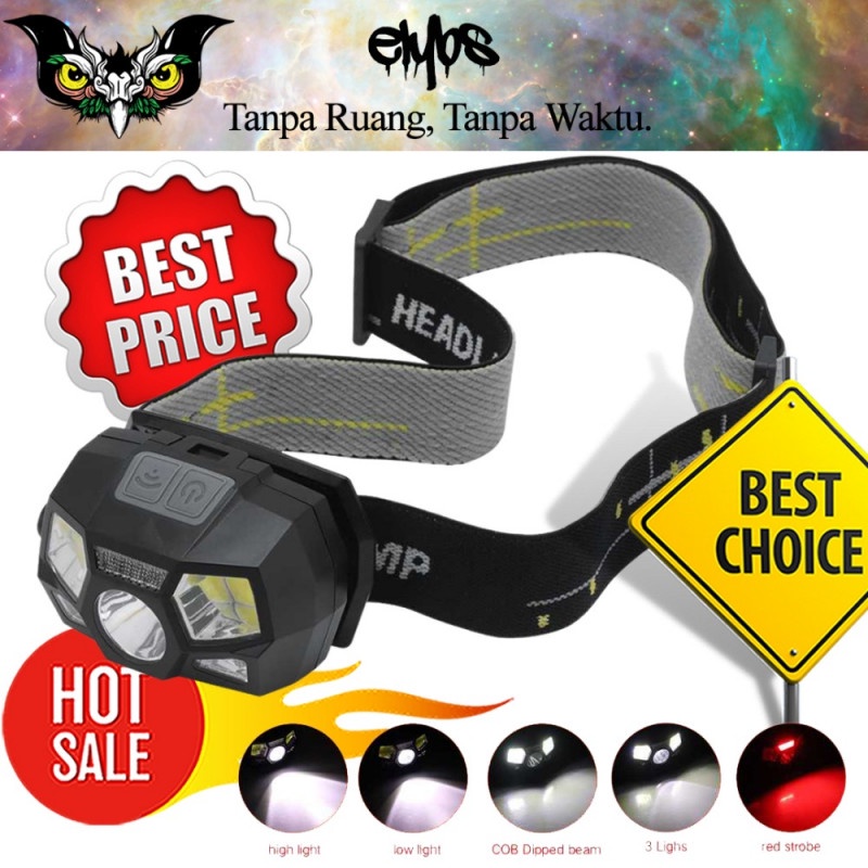 Headlamp Senter Kepala LED Outdoor Motion Sensor USB Rechargeable