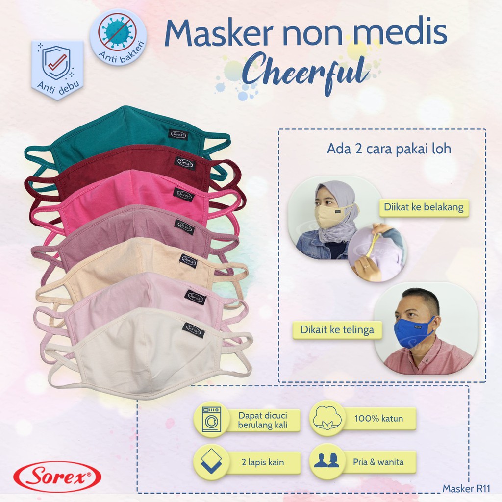 Masker Non Medis Sorex R11 Polos Warna Muda | Masker Kain Lapis 2 |