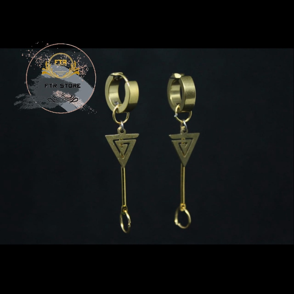 ANTING TINDIK DAN JEPIT STYLE PRIA KOREA / ANTING PRIA SEGITIGA BATANG GOLD/ Anting korea