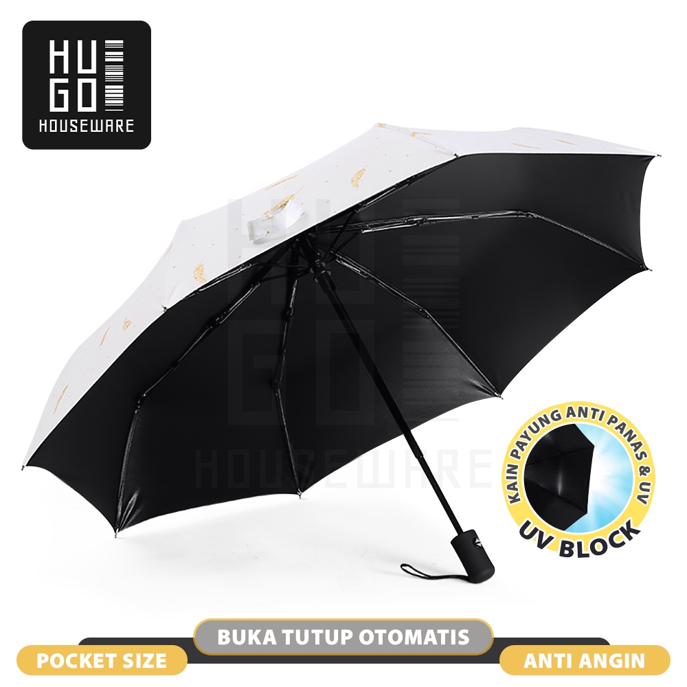 HUGO Payung Lipat Otomatis Buka Tutup Anti UV Protection Motif Feather Premium Quality