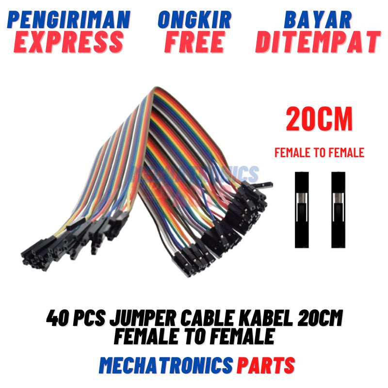 40PCS JUMPER CABLE KABEL 20CM FEMALE TO FEMALE DUPONT