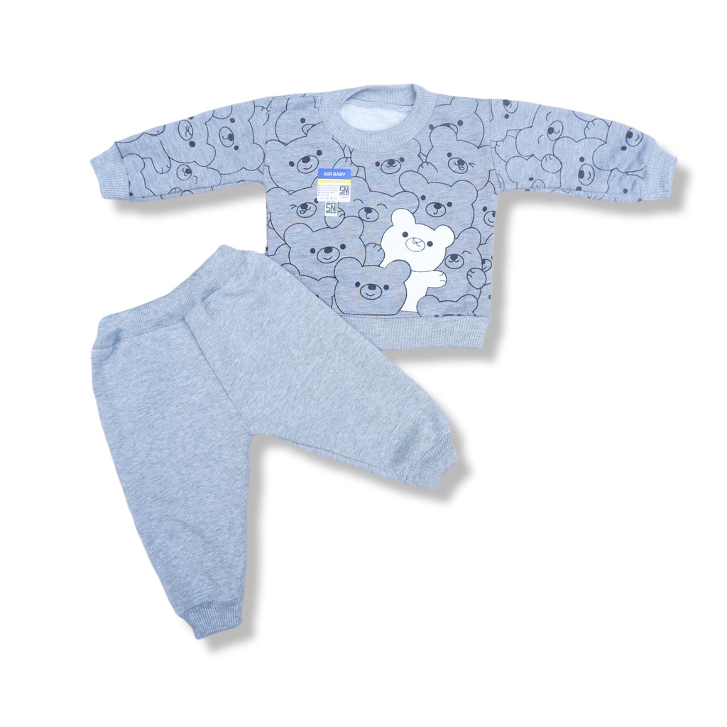 Setelan Jaket Bayi Anak 3-18 Bulan, Setelan Sweater Doodle Satu Setel Celana dan Sweater 1 Warna