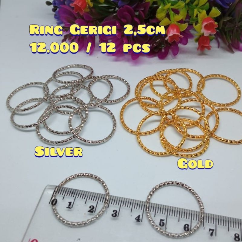 12 Pcs Ring Gerigi Ring Bulat Gerigi Ring Motif Gerigi Ring Konektor Bulat Gerigi