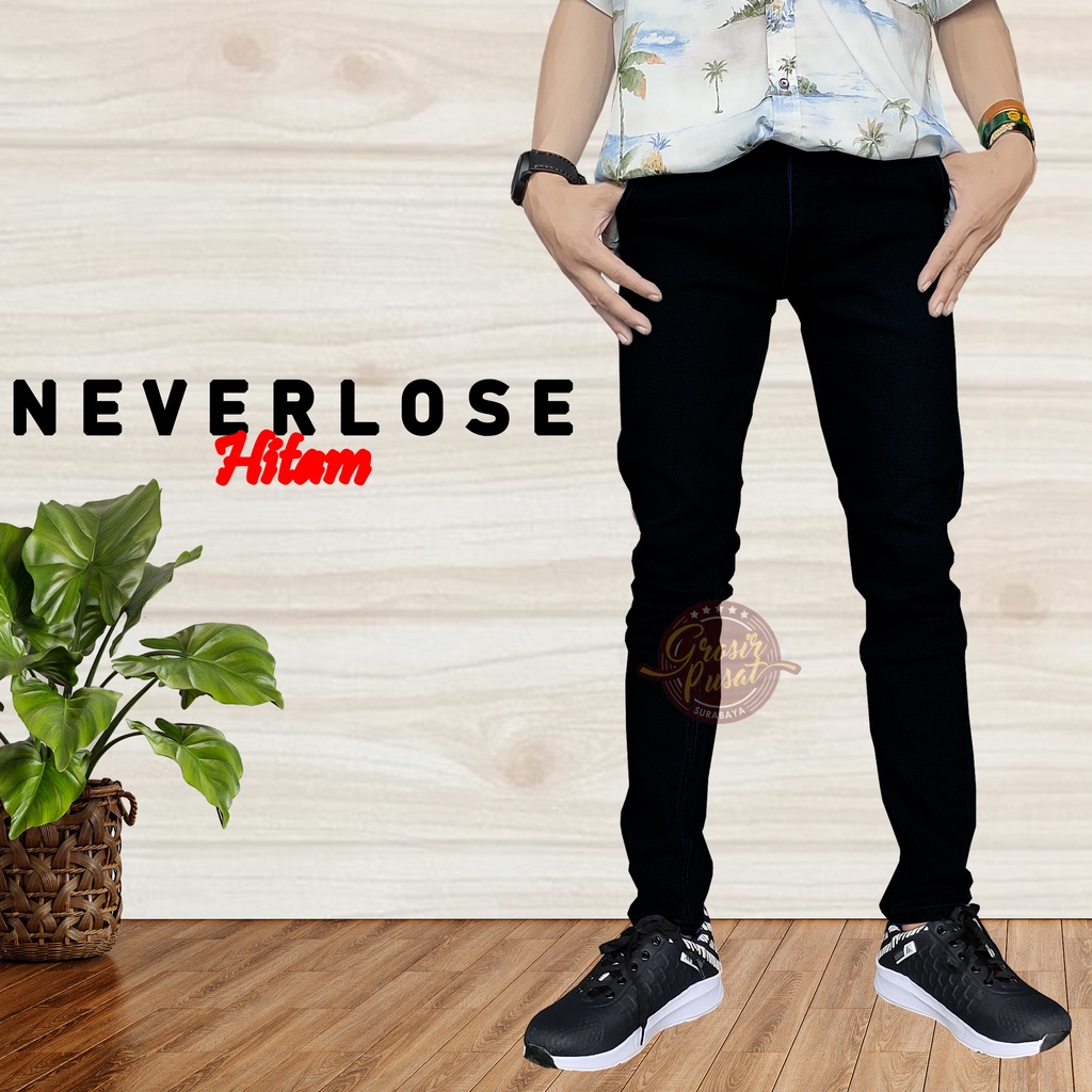 Celana Jeans NVL Pensil Skinny Pria Hitam Pekat 27 - 38