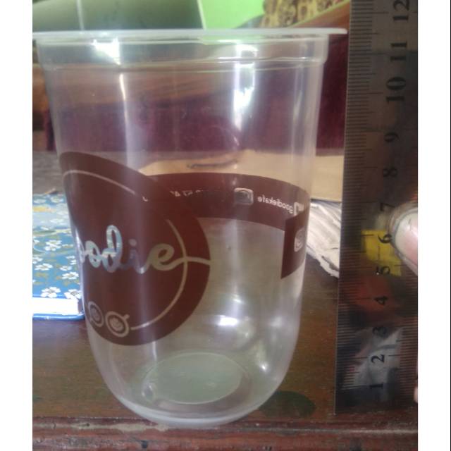 Sablon gelas cup oval 16oz 7gram sablon 1 warna + tutup cembung