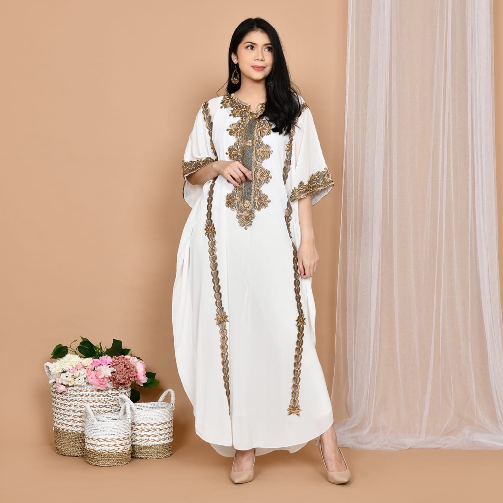Baju kaftan wanita terbaru  lebaran fullbordir  untuk pesta kondangan seragam pengajian ukuran jumbo