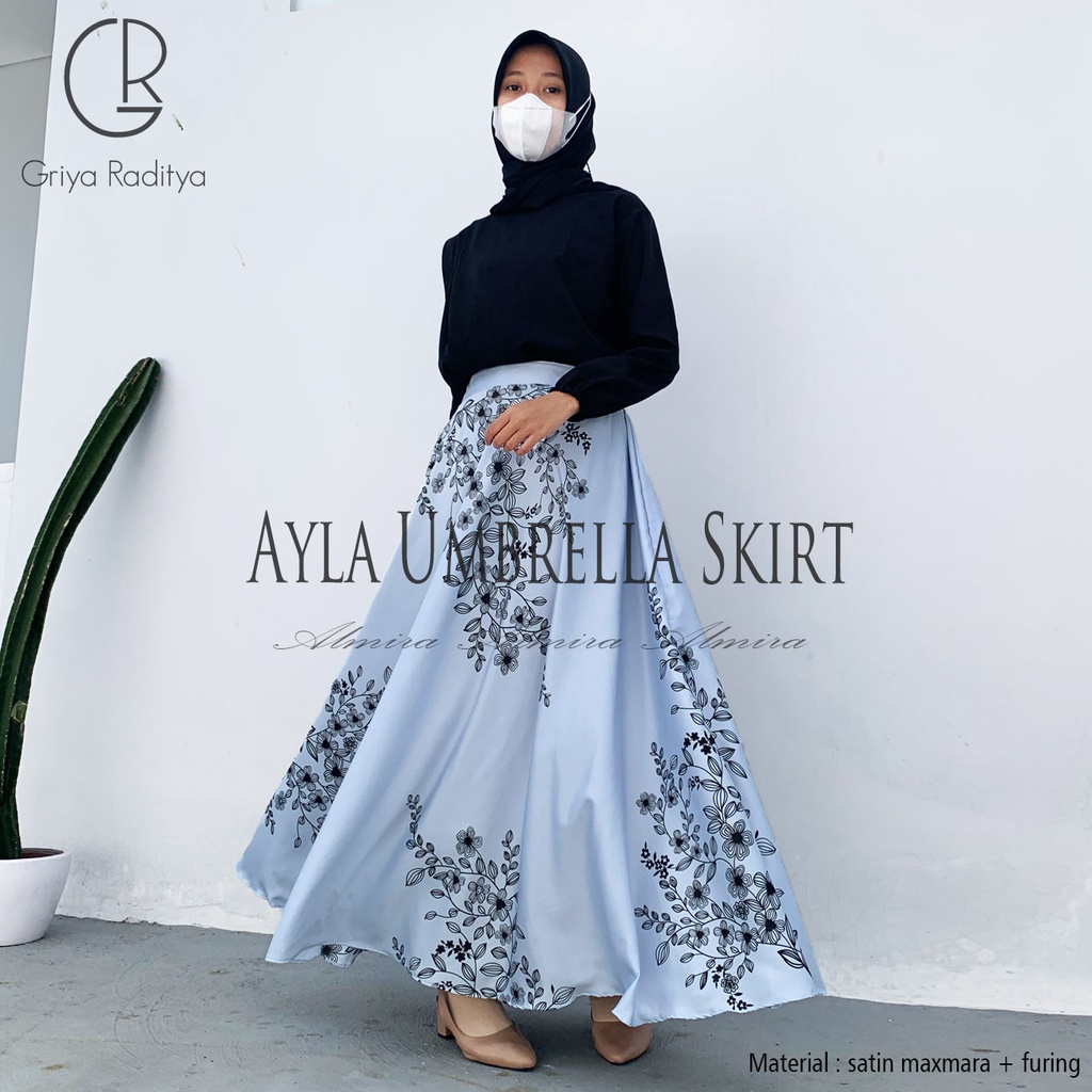 Rok Payung Panjang  Wanita Lebar Ayla Umbrella Skirt Rok Flare  Rok Motif Bunga  Almira