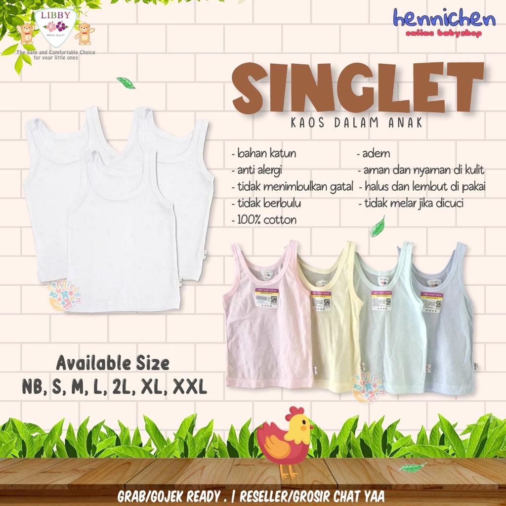 LIBBY SINGLET KAOS DALAM PUTIH  / MIX WARNA baju bayi / baju anak