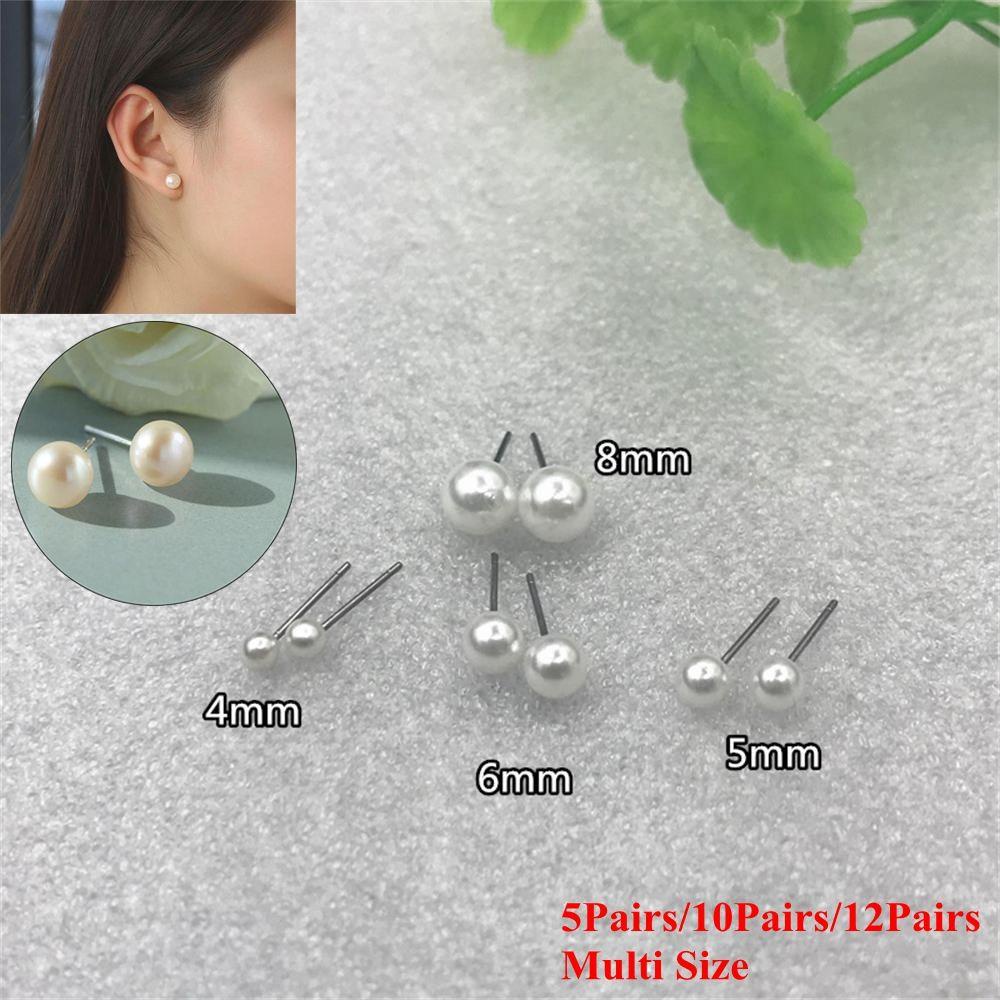 Top 5pasang/10pasang/12pasang Anting Mutiara Wanita Pernikahan Pertunangan Fashion Bentuk Bulat