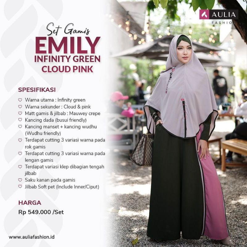 Set Gamis Aulia Emily Infinity Green Syar'i Fashion