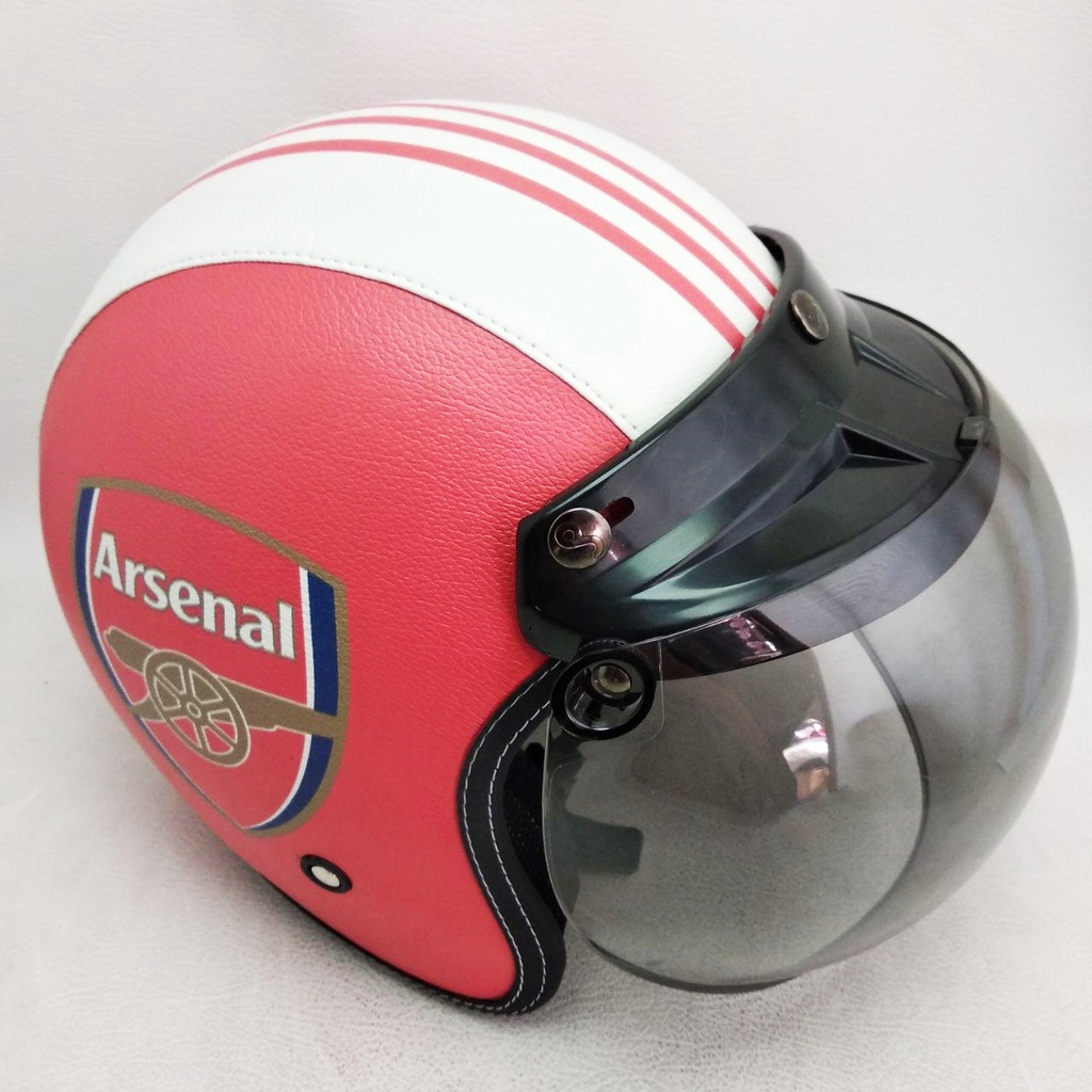 Helm Bogo Motif Arsenal Klub Bola | Custom Logo Warna Nama | Helem Retro Klasik Anak Cewek Wanita Re