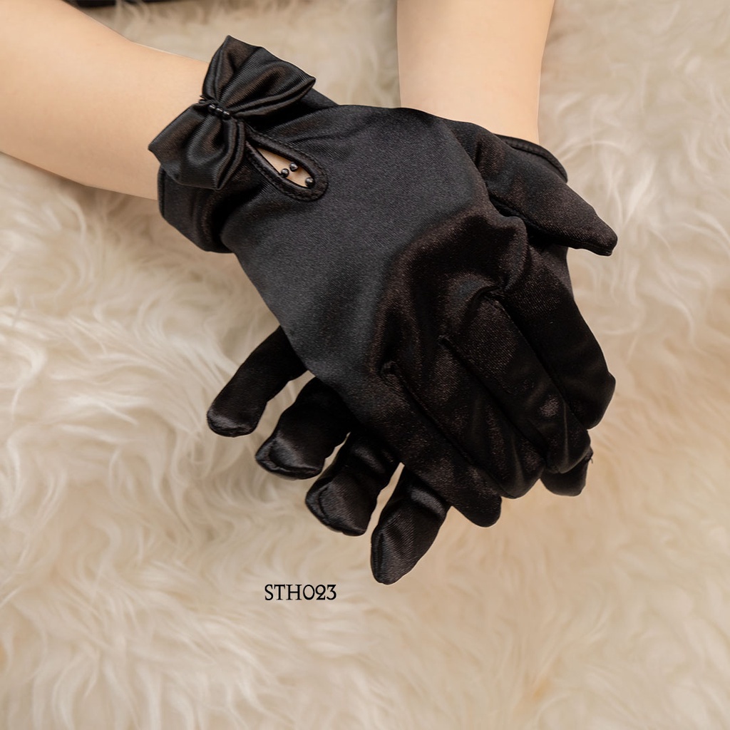 [PRODUK BARU] GLOVES AKSESORIS ELLEGANT WEDDING SEPERGELANGAN FULL FINGER HITAM STH023