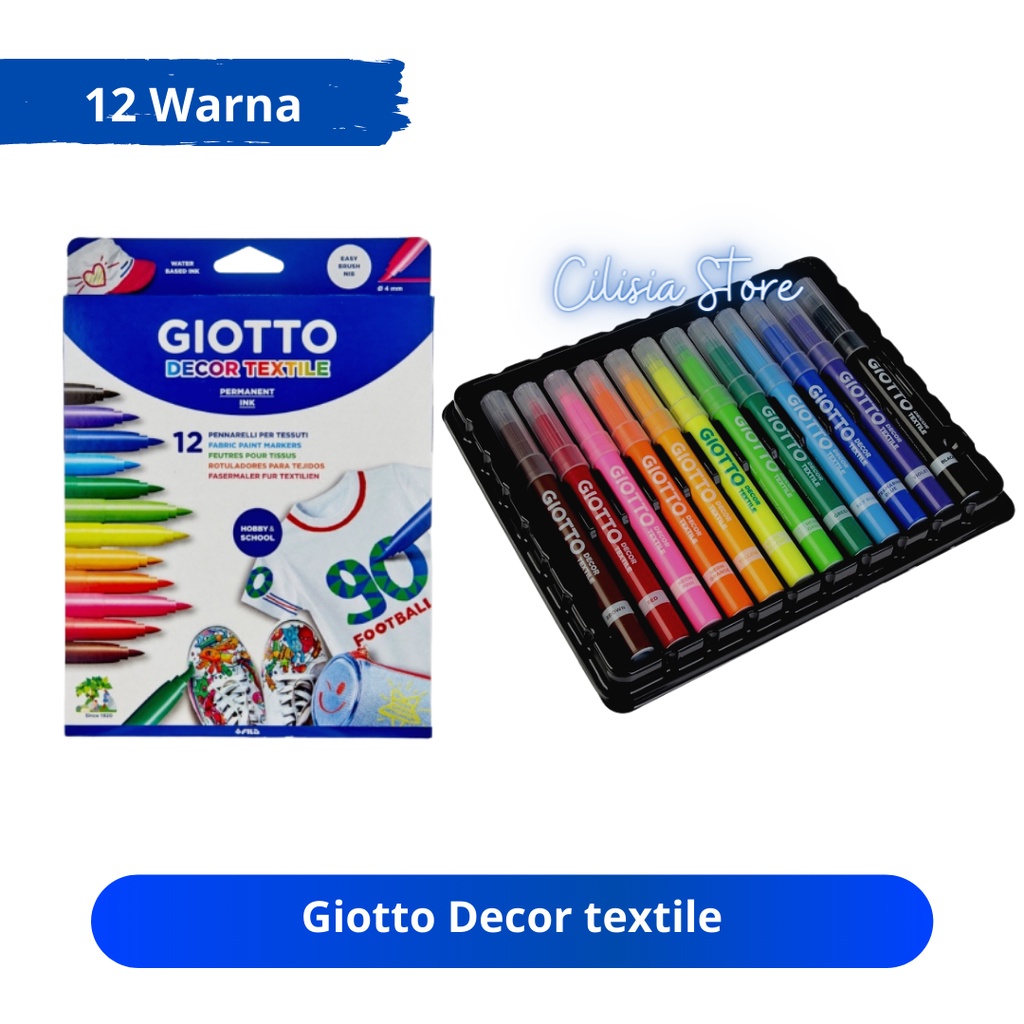 

Giotto Decor textile Set 12 Warna / Spidol Kain / Spidol Baju Tekstil