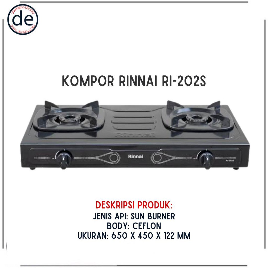 Rinnai RI 202 S RI 202S Kompor Gas 2 Tungku BODY TEFLON SUN BURNER  Kompor Gas Rinnai RI-202 S Dapur hemat